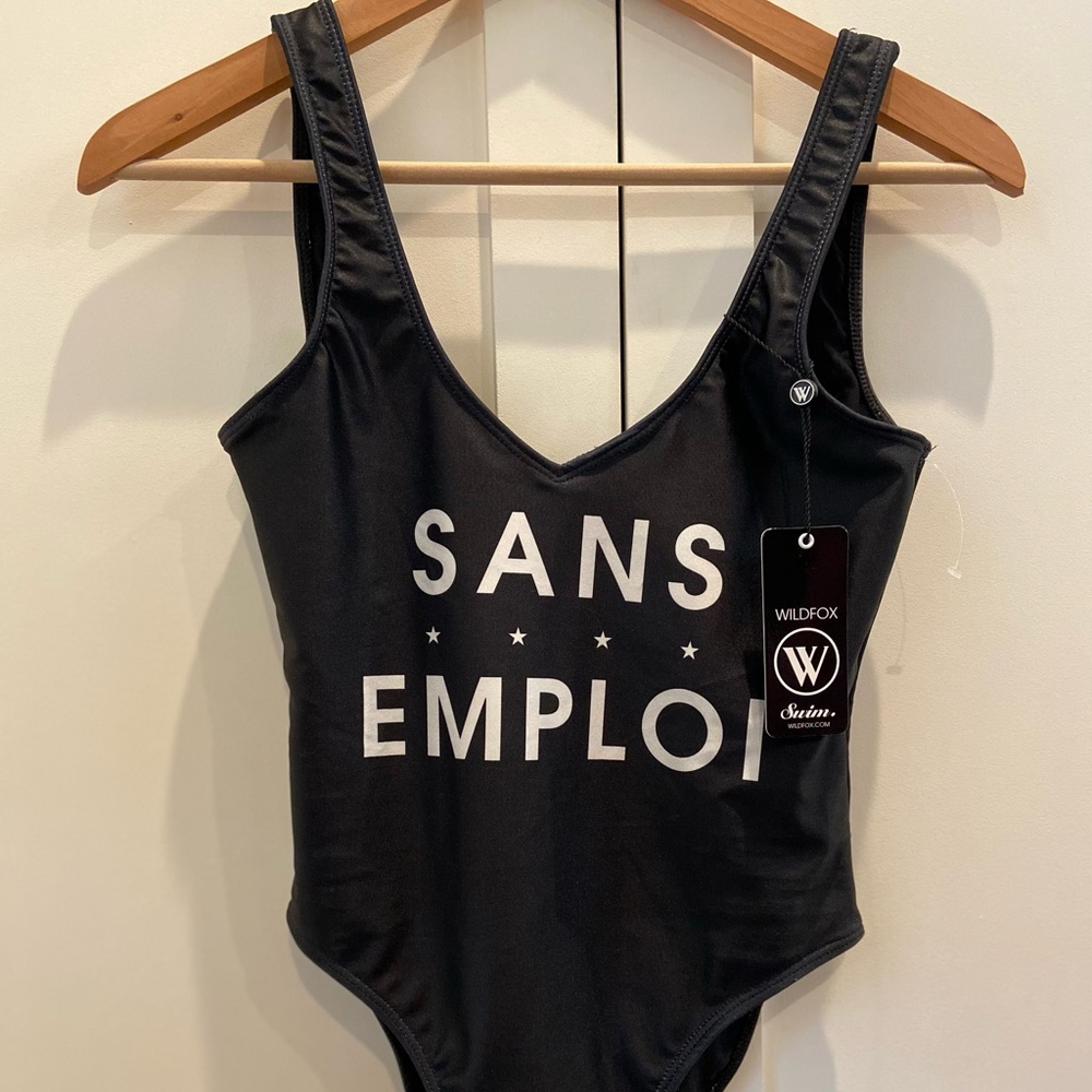 NWT Wildfox Sans Emploi One Piece Swimsuit 80s Black & White XS Low Back